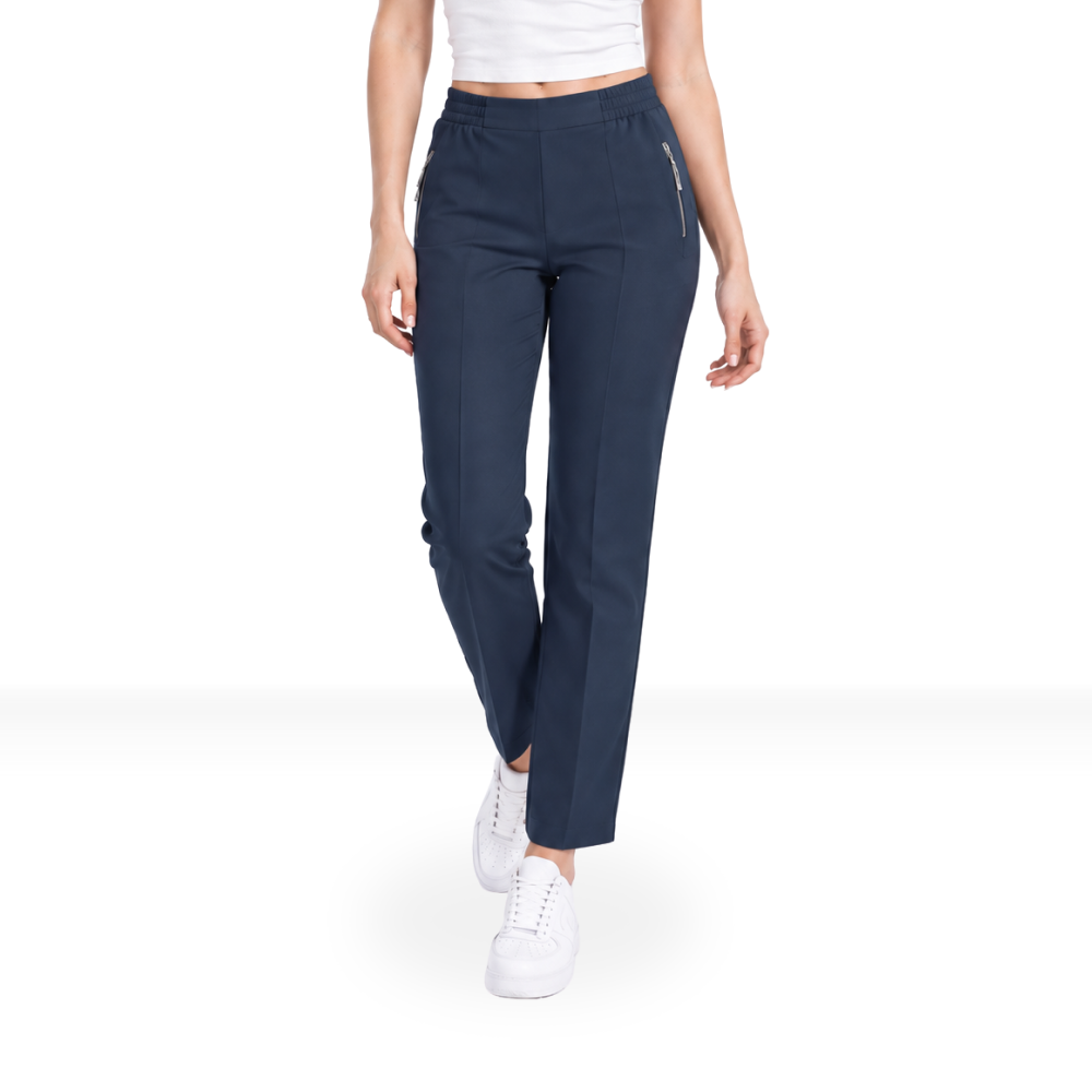 Damen Stretchhose Blau mit elastischem Bund und Reißverschlusstaschen